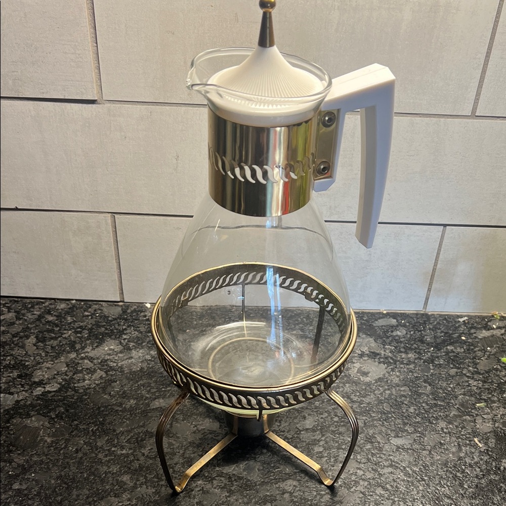 Elegant Glass Coffee Carafe with tea light Stand. Great shape. MCM